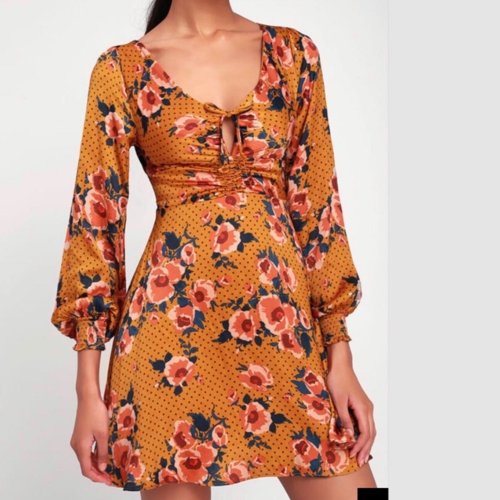 Free People - Morning Light Mini Floral Dress Marigold - Boho - 10/L
